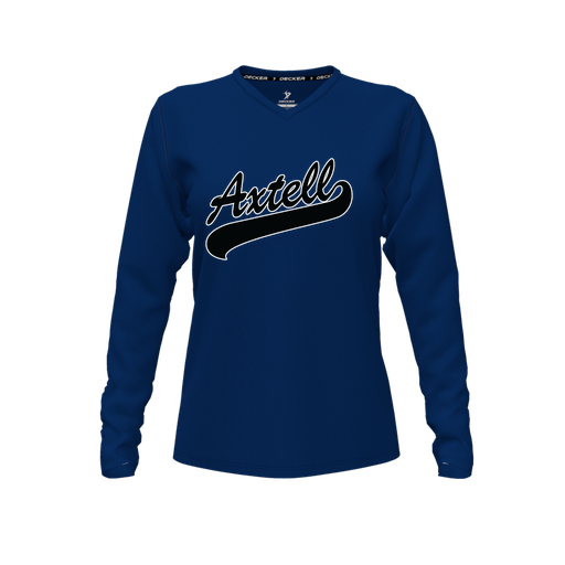 [CUS-DFW-TEES-CMF-VNK-LSL-NVY-FYXS-LOGO1] Comfort T-Shirt (Female Youth XS, Navy, V Neck, Logo 1, Long Sleeve)