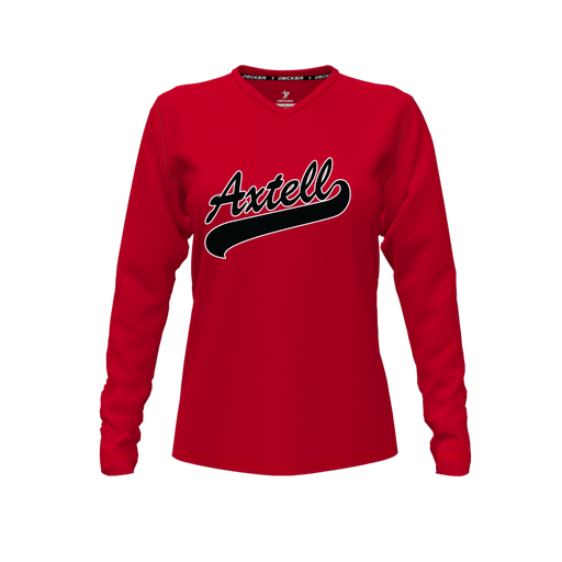 [FTLVPTRD-FYXS-LOGO1] Decker Performance T-Shirt (Female Youth XS, Red, V Neck, Logo 1, Long Sleeve)